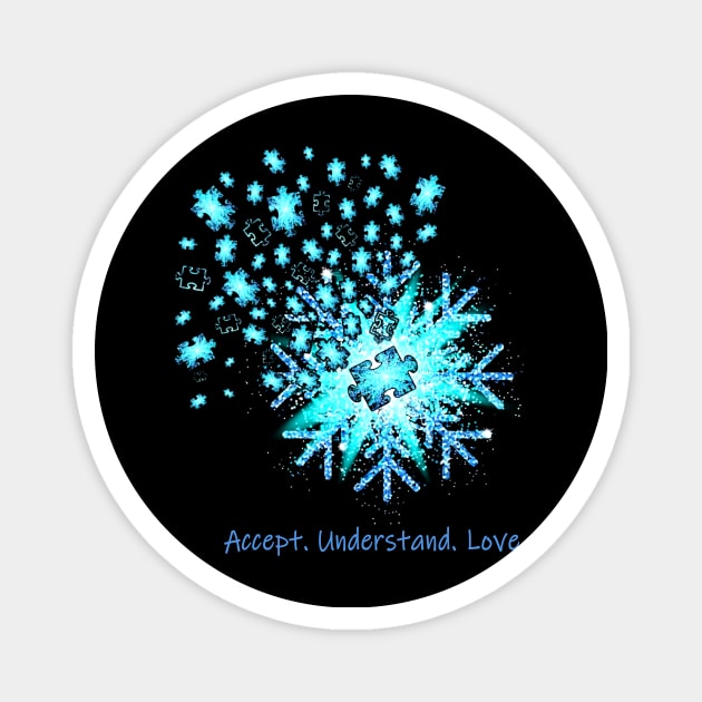 Snowflake Accept Understand Love Autism Awareness Magnet by Ripke Jesus